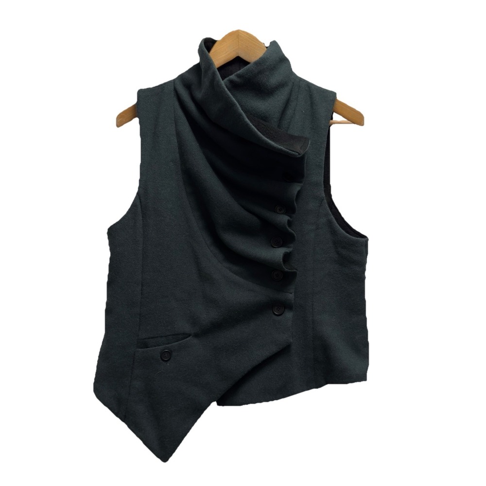 Lurdes Bergada Women's Medium Green Wool Knit Side Button Lagenook Vest Jacket